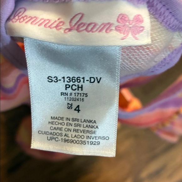 Bonnie Jean size 4 Pastel Striped Dress with Ruffled  shoulders and Keyhole Bow - Picture 2 of 7